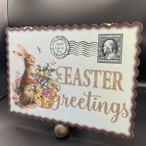 Easter Greetings Decor with Rabbit Design - vintage postage